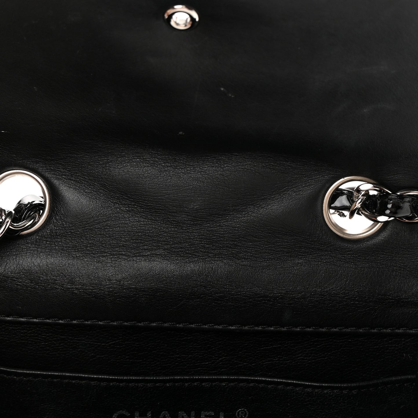 Patent Quilted Chevron Cutaway Flap Bag Black