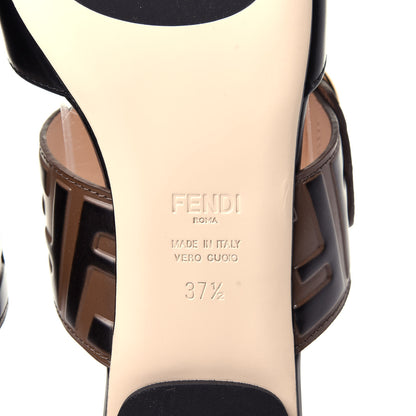 Fendi Vitello FF Embossed Buckle Flat Mules 37.5 Maya Black 9 of 10