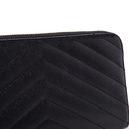 Saint Laurent Grain De Poudre Matelasse Chevron Monogram Zip Around Wallet Black 7 of 7