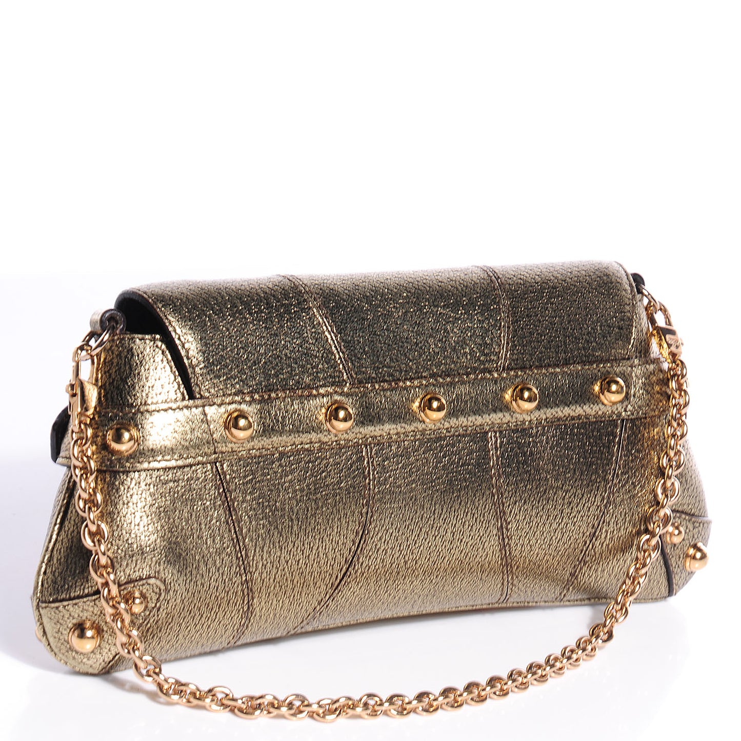 Calfskin Small Horsebit Chain Clutch Gold