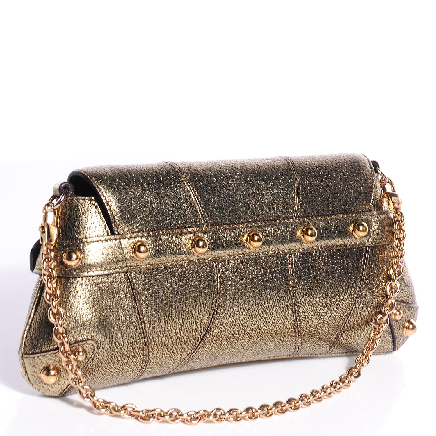 Gucci Calfskin Small Horsebit Chain Clutch Gold 3 of 7