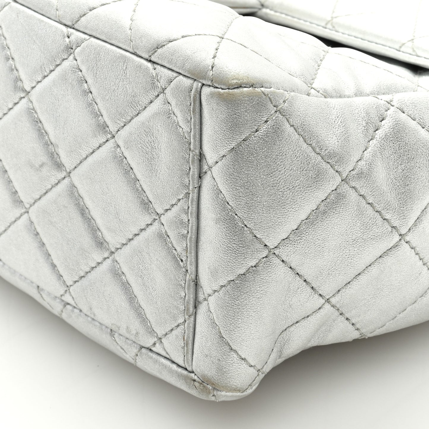 Metallic Lambskin Quilted Maxi Single Flap Silver