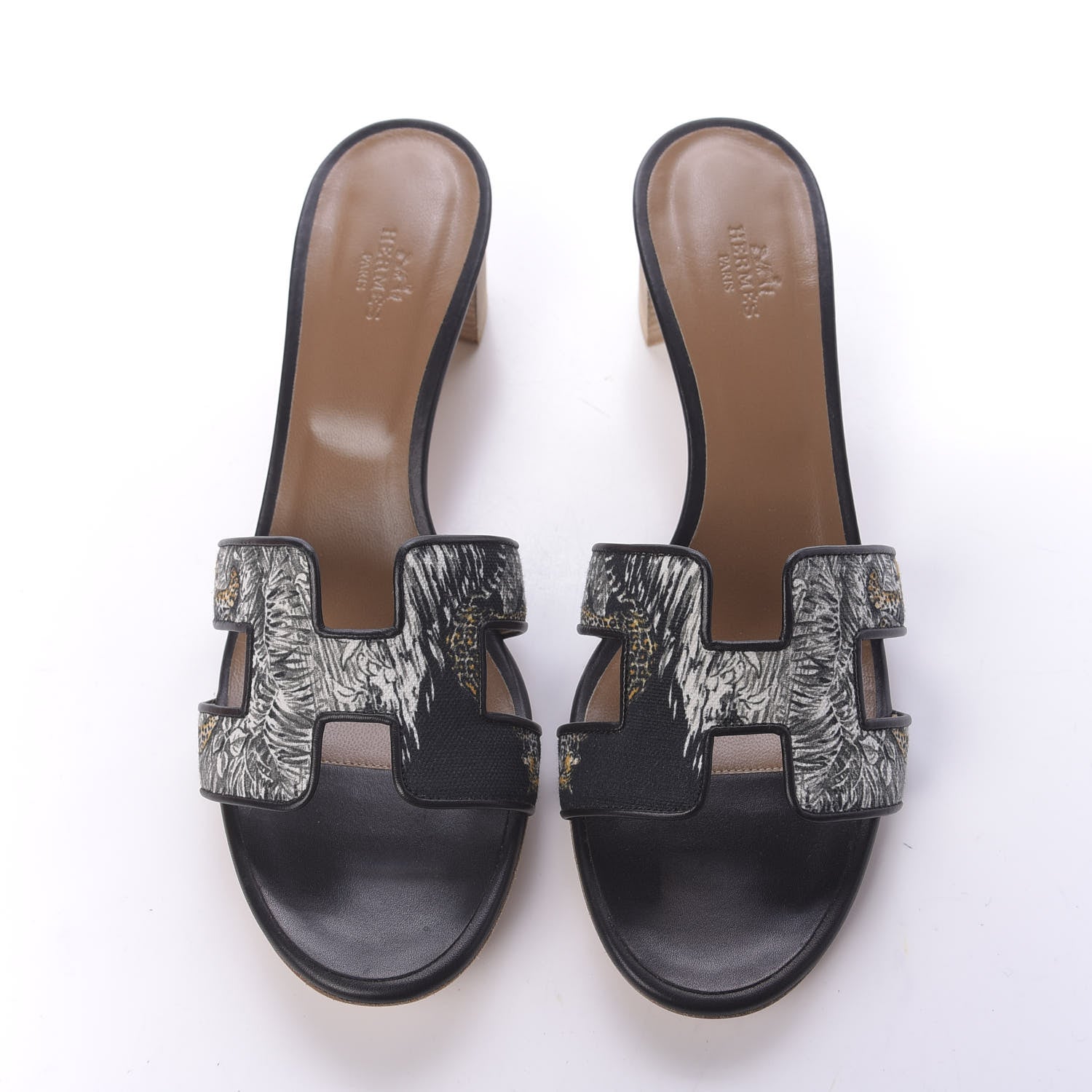 Hermes Canvas Tatoo Print Oasis Equator Sandals 40.5 Black 5 of 10