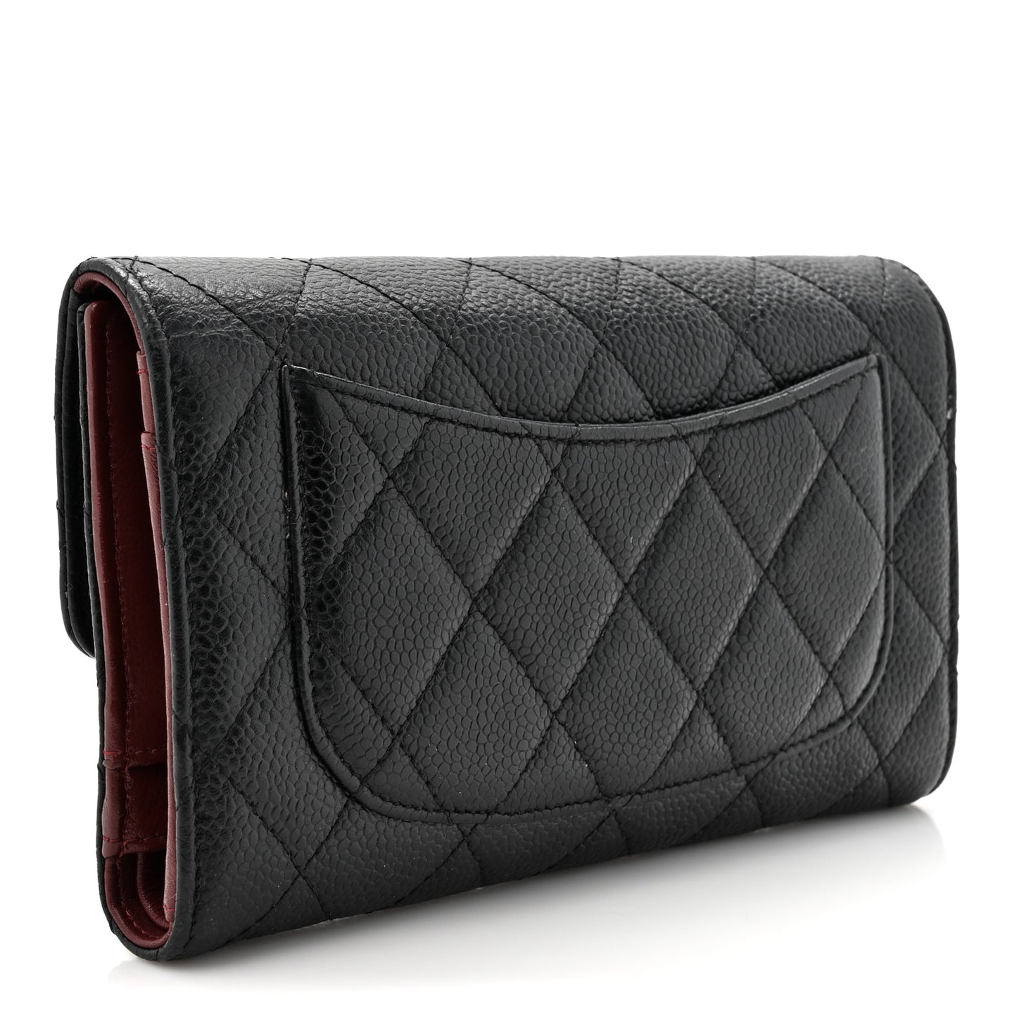 Caviar Quilted Large Gusset Flap Wallet Black