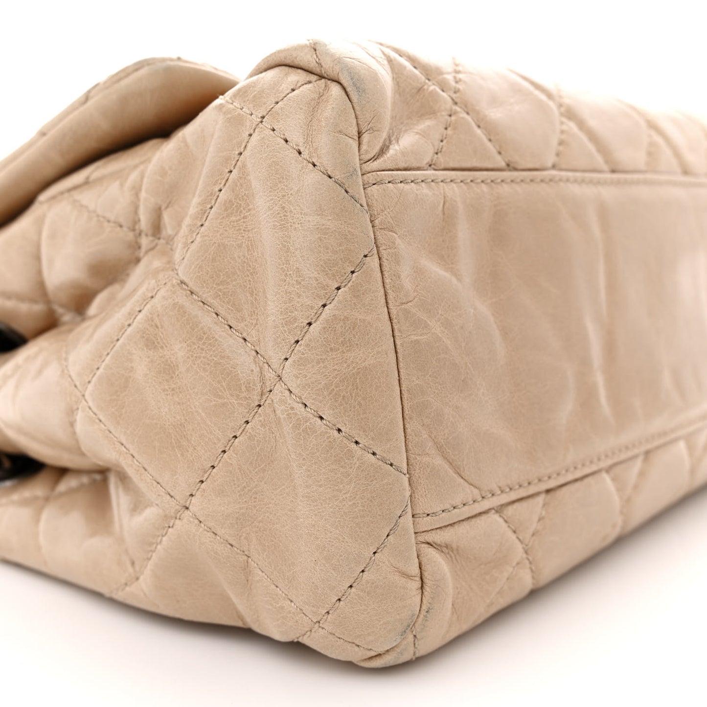 Glazed Calfskin Quilted Large Coco Soft Flap Beige
