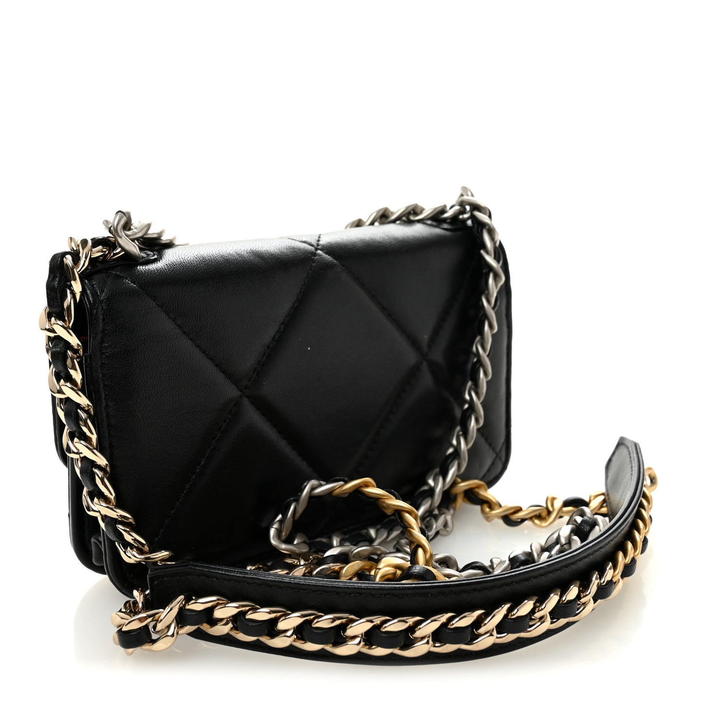 Lambskin Quilted Chanel 19 Flap Phone Holder With Chain Black