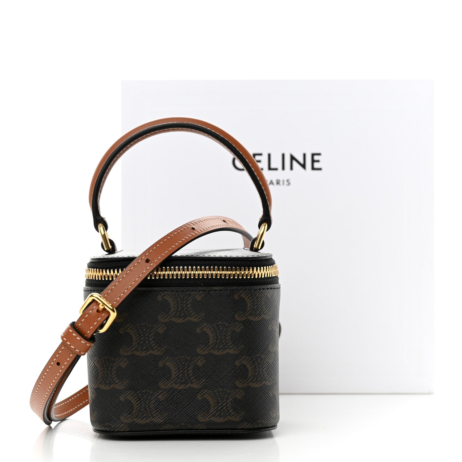 Celine Triomphe Canvas Calfskin Mini Vanity Case Tan 11 of 11