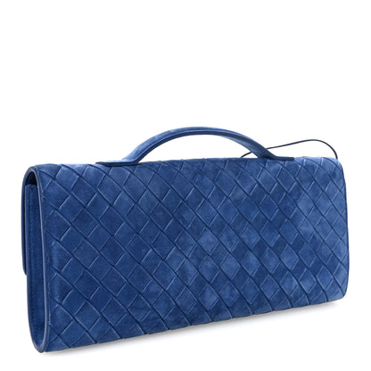 Bottega Veneta Suede Intrecciato Long Andiamo Top Handle Clutch Blue Royal 3 of 6