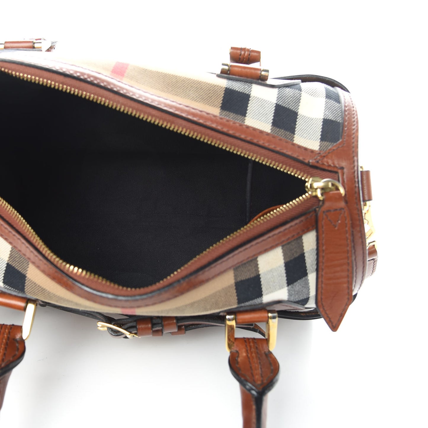 House Check Bridle Calfskin Medium Alchester Bowling Bag Dark Tan