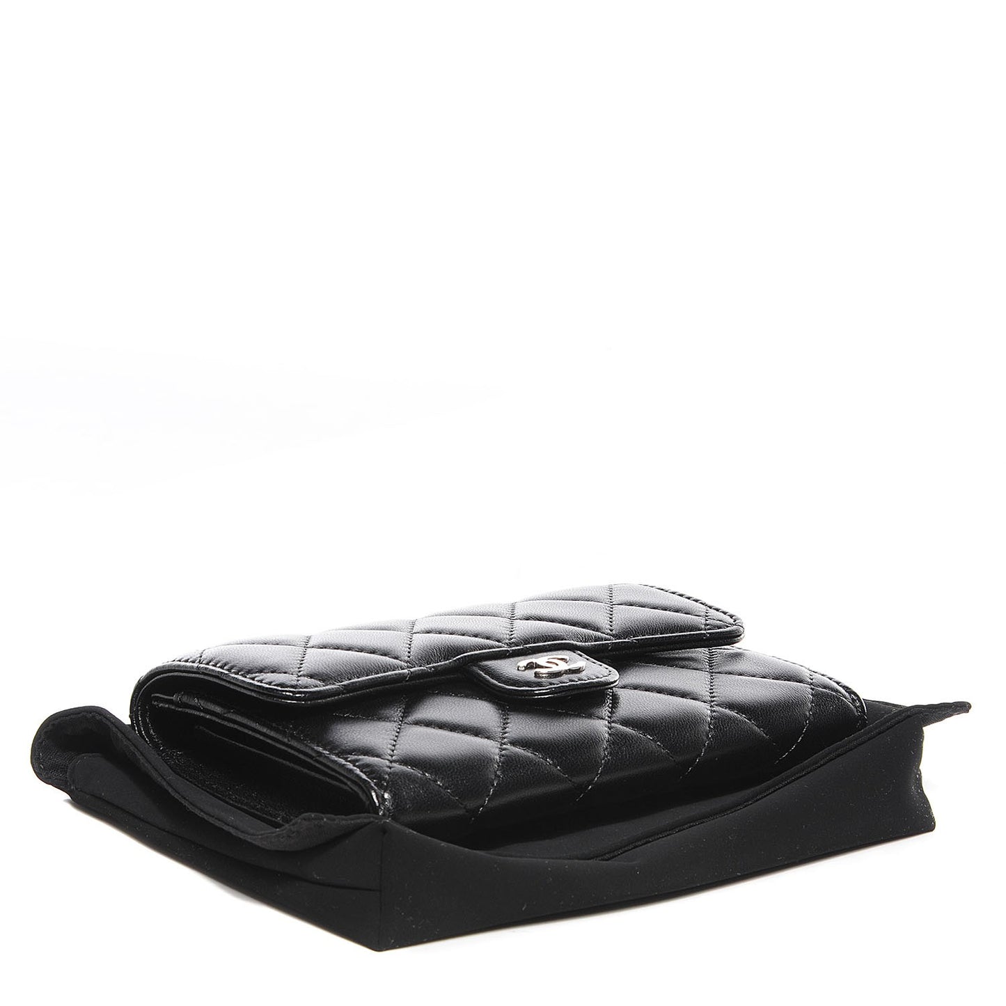 Lambskin Quilted Small Flap Wallet Black