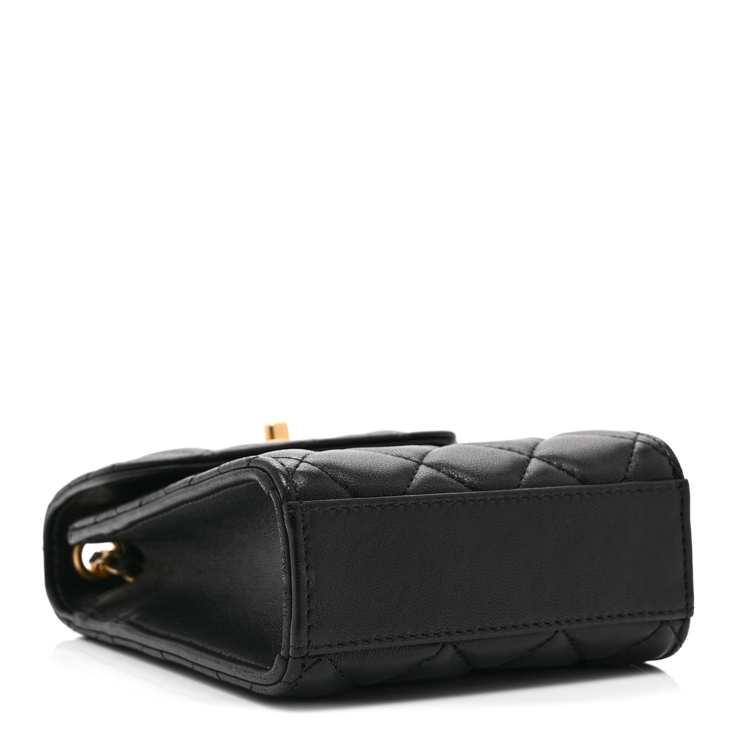 Lambskin Quilted Pearl Crush Phone Holder With Chain Black