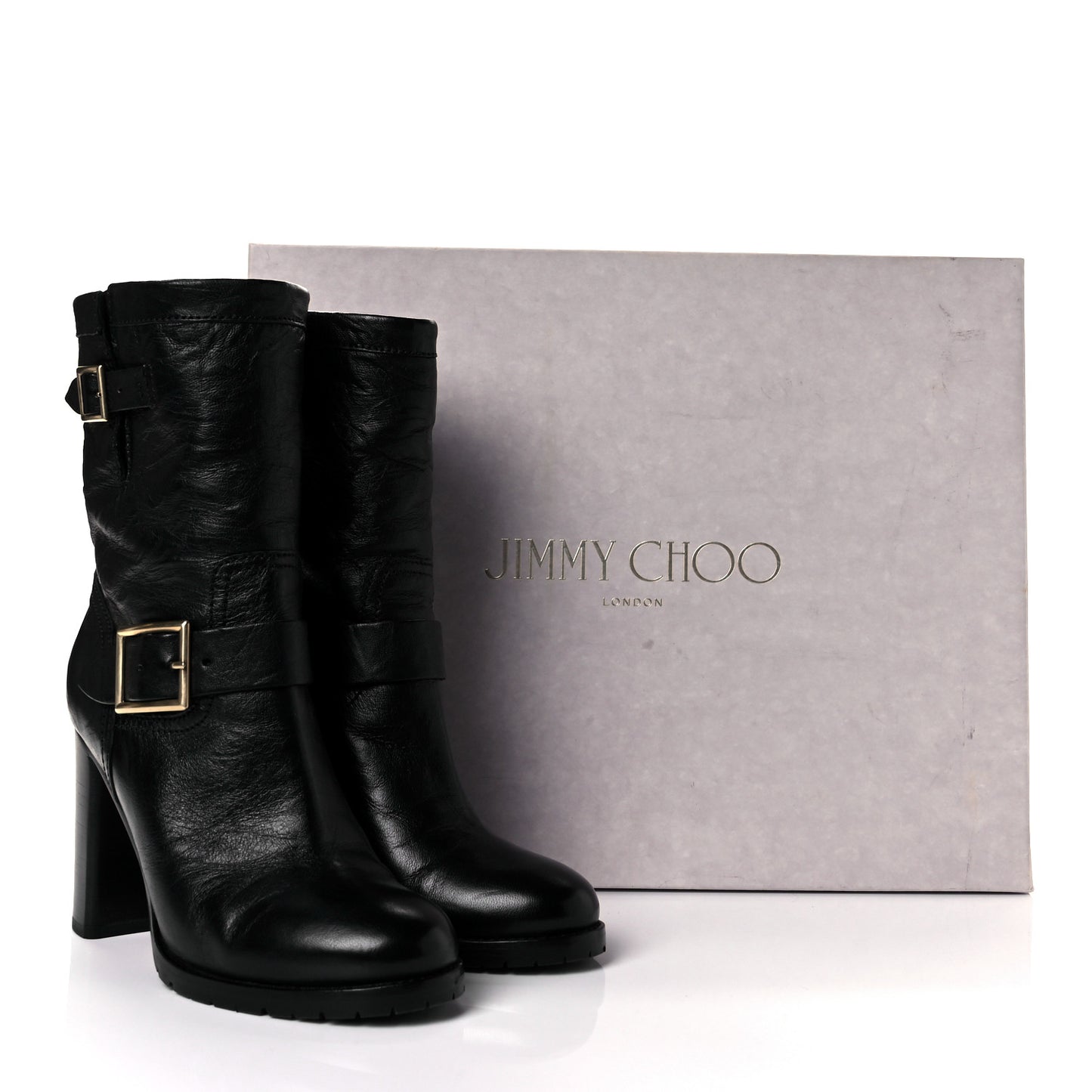 Lambskin Dart Biker Buckle Booties 38 Black