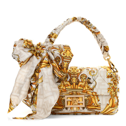 Fendi X VERSACE Silk Fendace FF Baroque Quilted Scarf Baguette White Gold 1 of 13