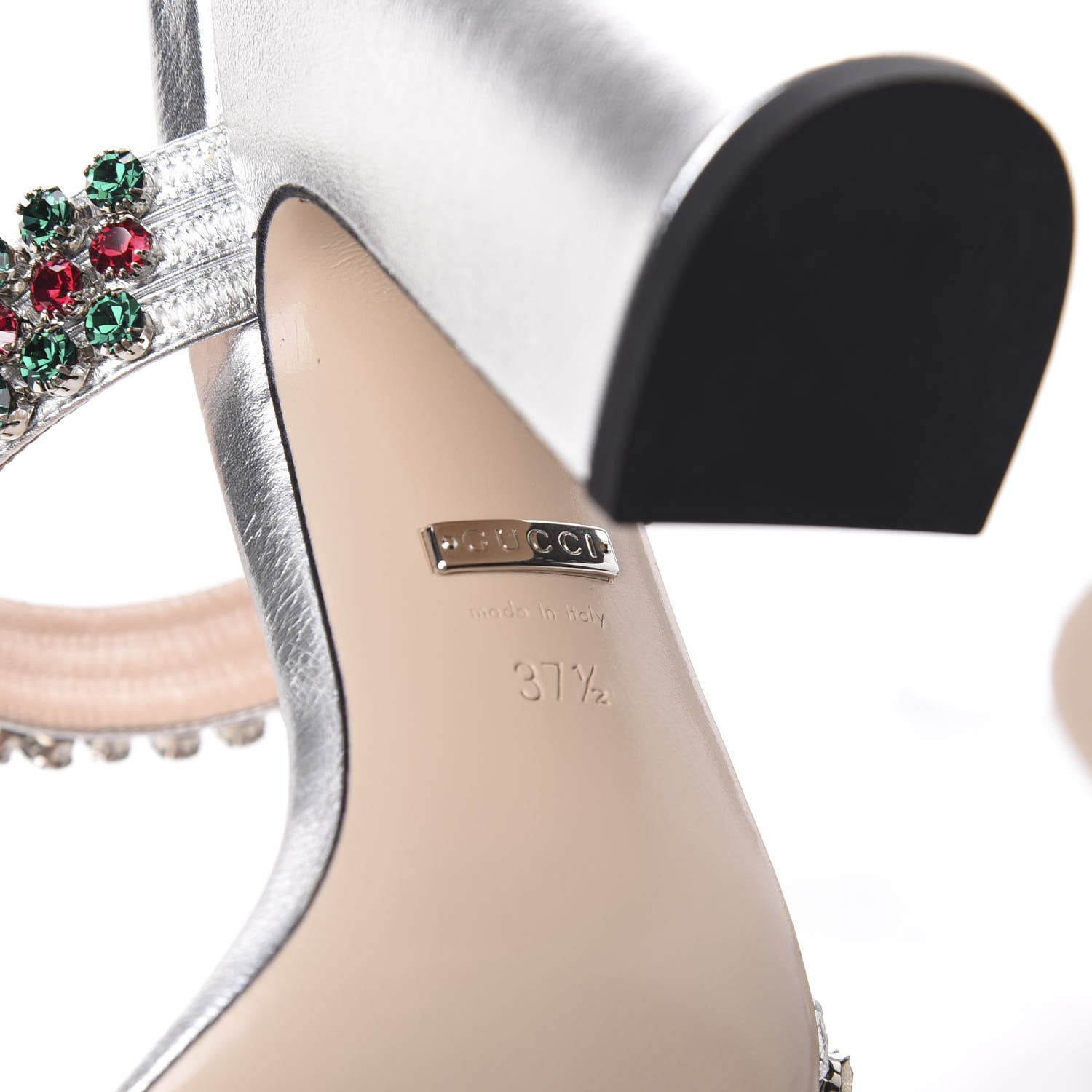 Gucci Nappa Silk Crystal Bertie High Heel Sandals 37.5 Argento 8 of 10
