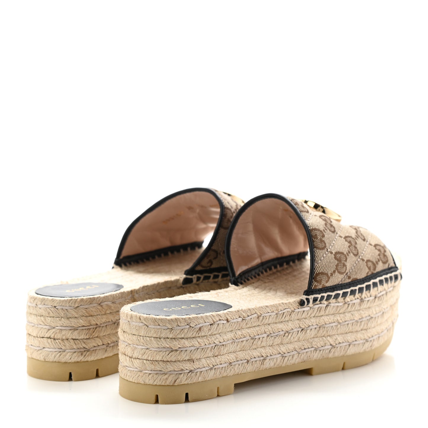 Monogram Matelasse Diagonal GG Marmont Platform Espadrille Slide Sandals 38 Beige Ebony Black