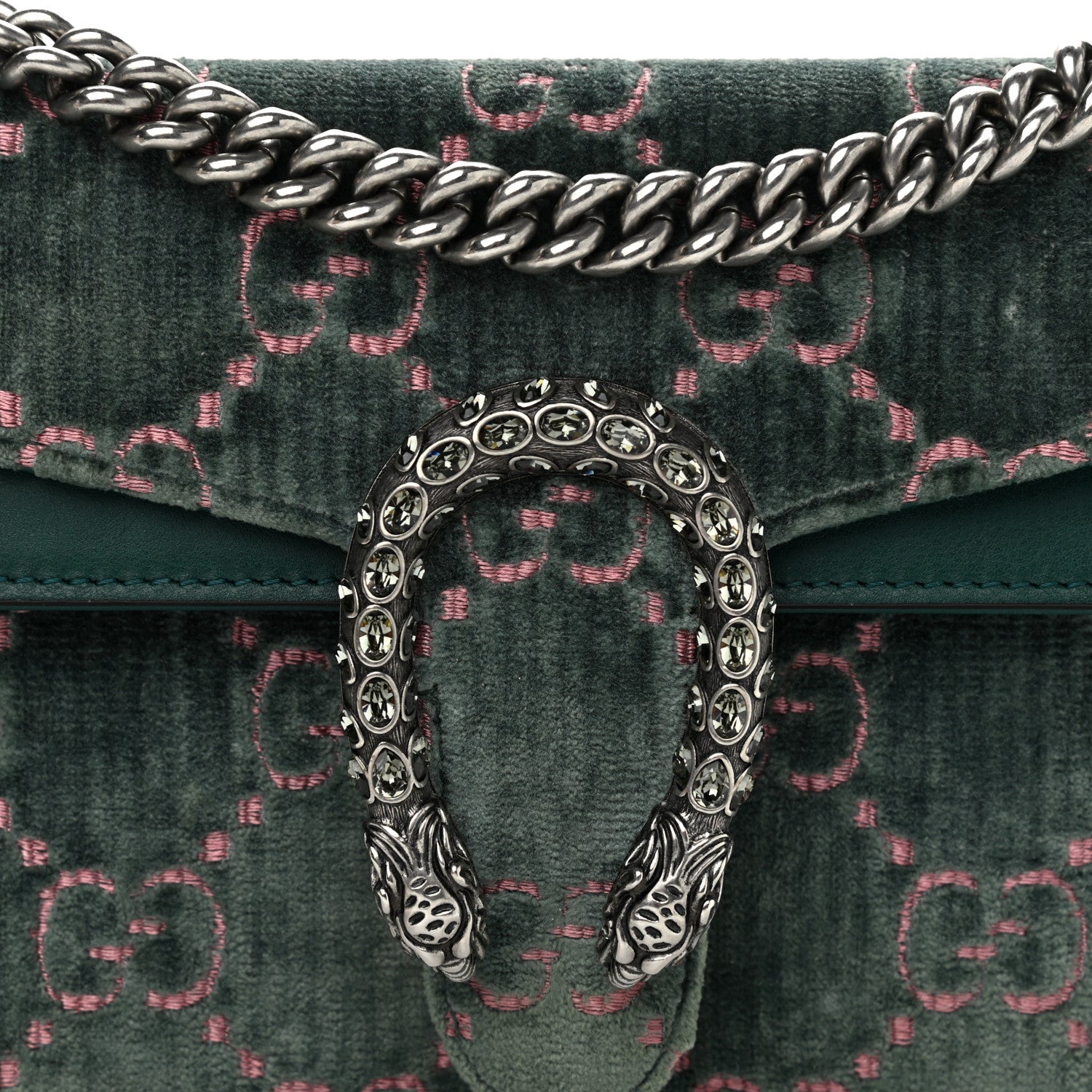 Gucci Velvet Moon Calfskin Crystal GG Monogram Small Dionysus Shoulder Bag Avio Dusty Pink Black Diamond 9 of 12