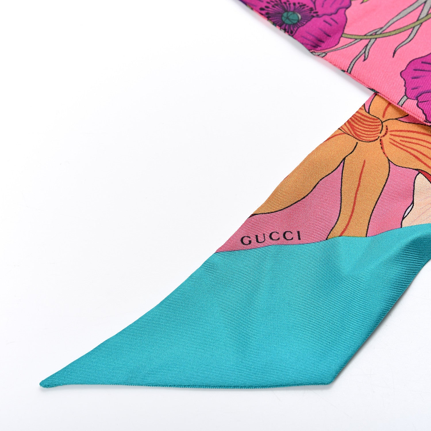 Gucci Silk Twill Flora Gothic Twilly Neck Bow Scarf 3 of 3