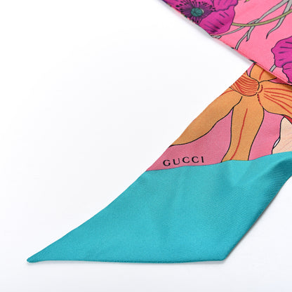 Gucci Silk Twill Flora Gothic Twilly Neck Bow Scarf 3 of 3