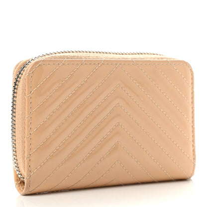Chanel Patent Chevron Quilted Zip Around Coin Purse Beige 3 of 9