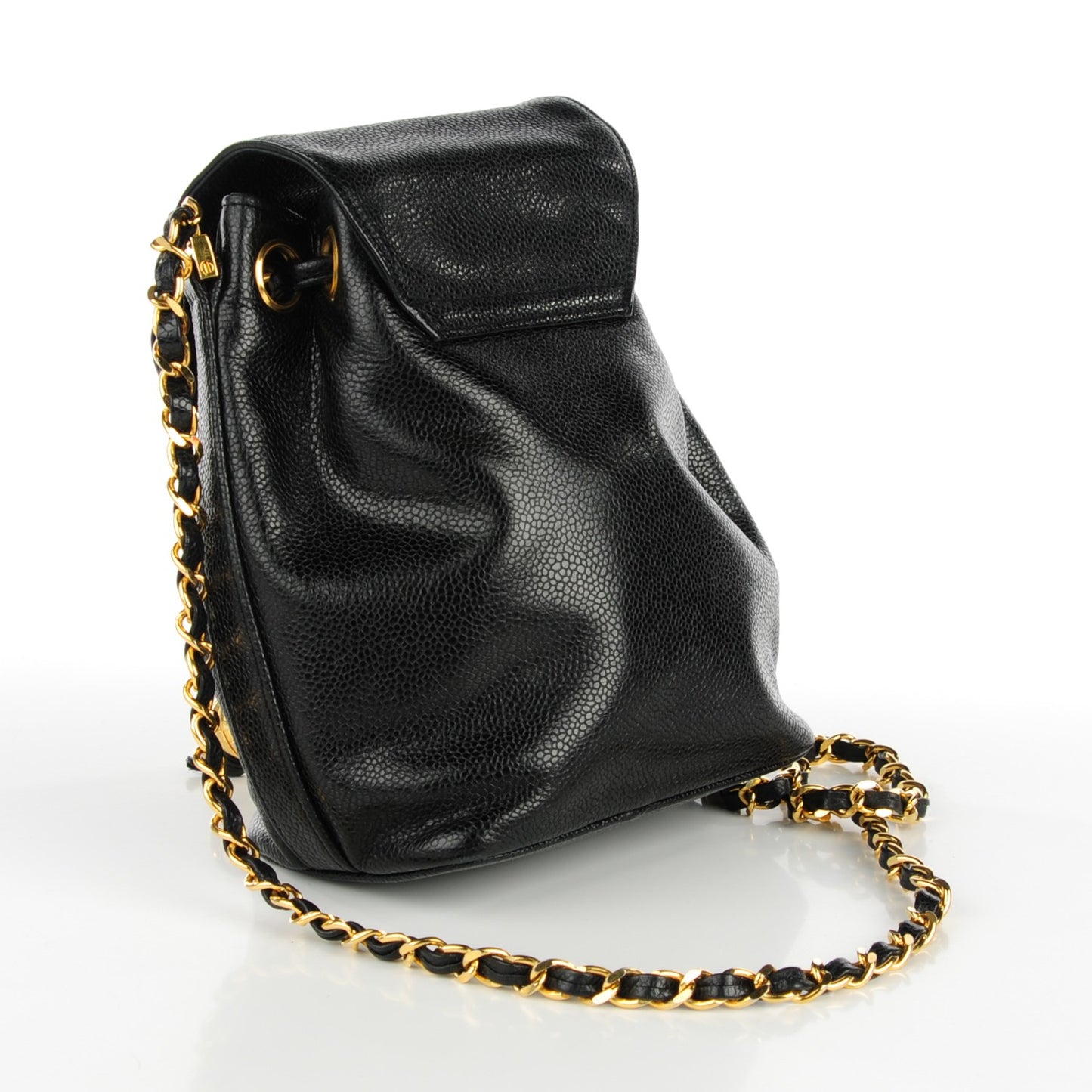 Caviar CC Drawstring Flap Bag Black