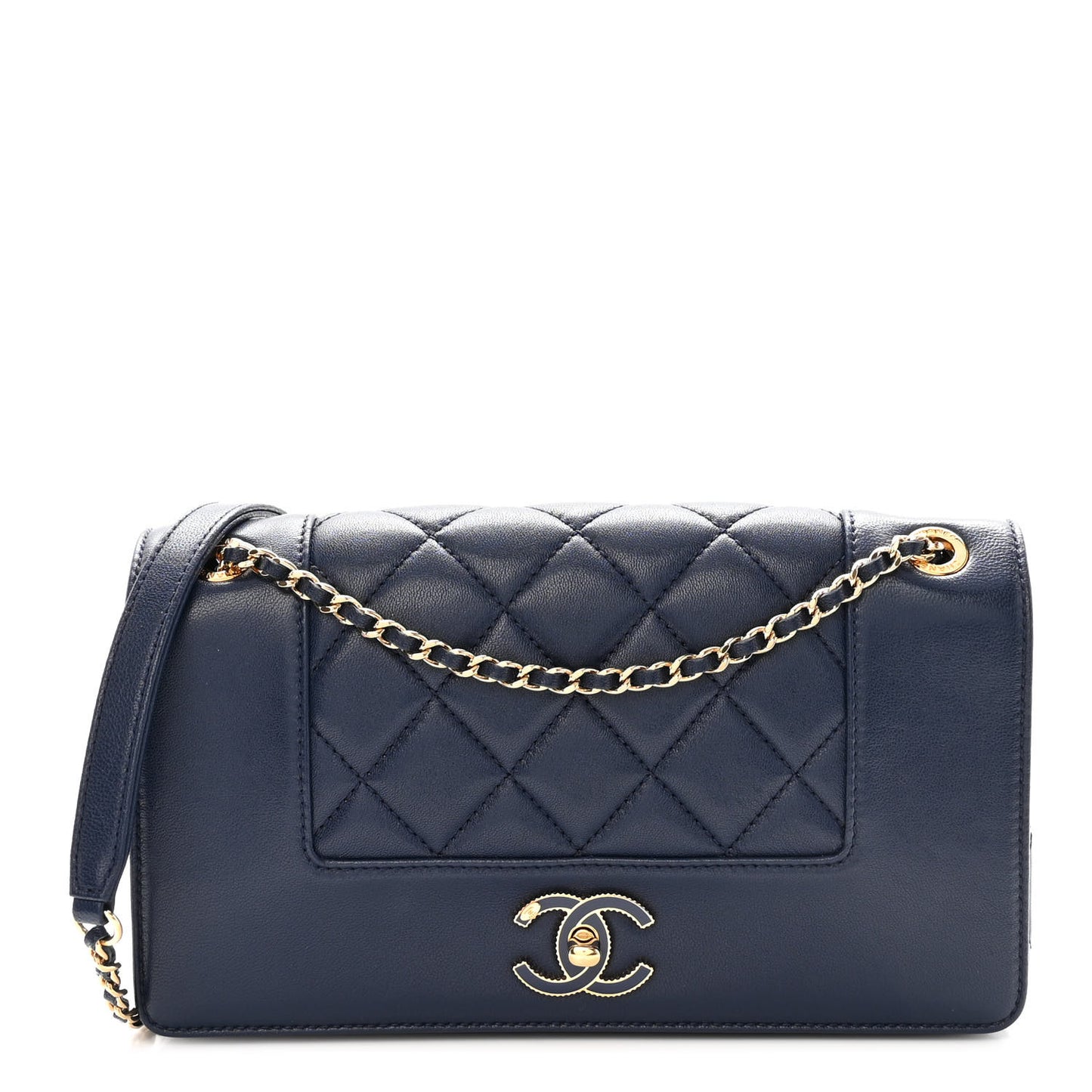 Sheepskin Quilted Medium Vintage Mademoiselle Flap Dark Navy