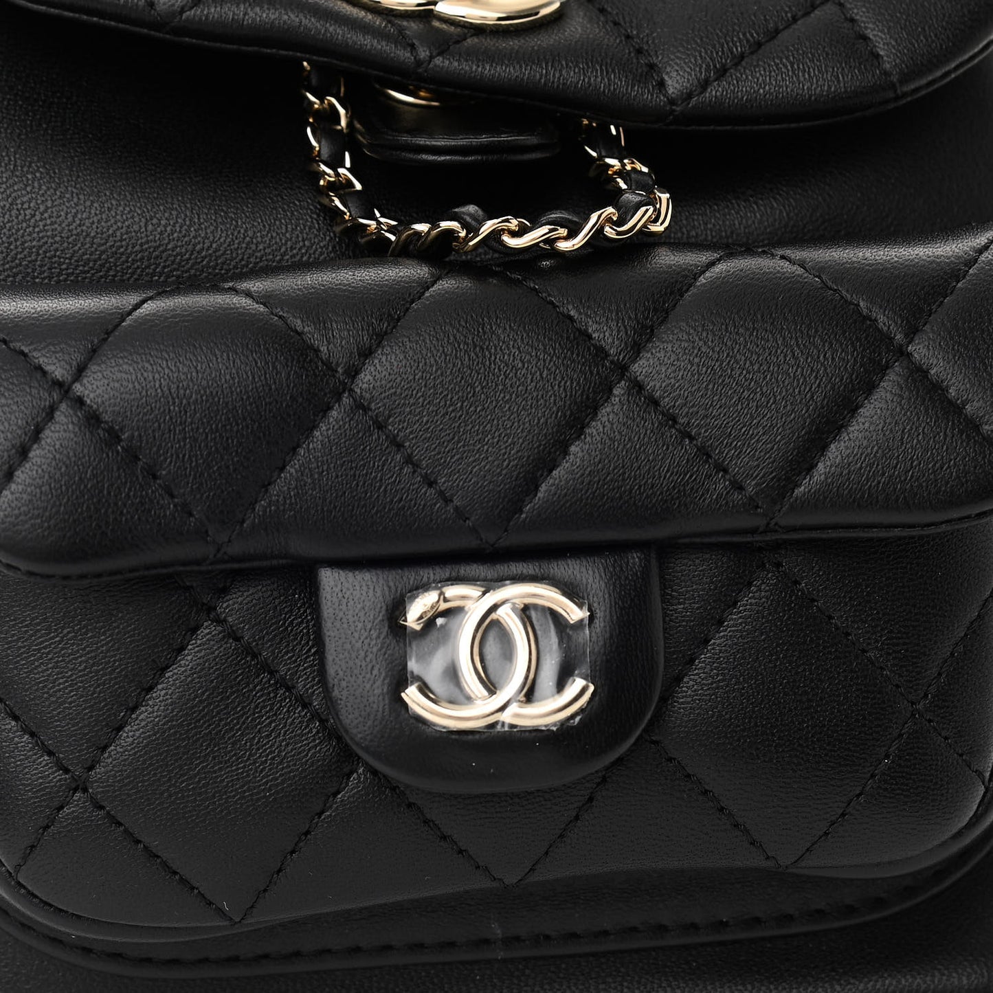 Lambskin Quilted Small Duma Drawstring Backpack Black