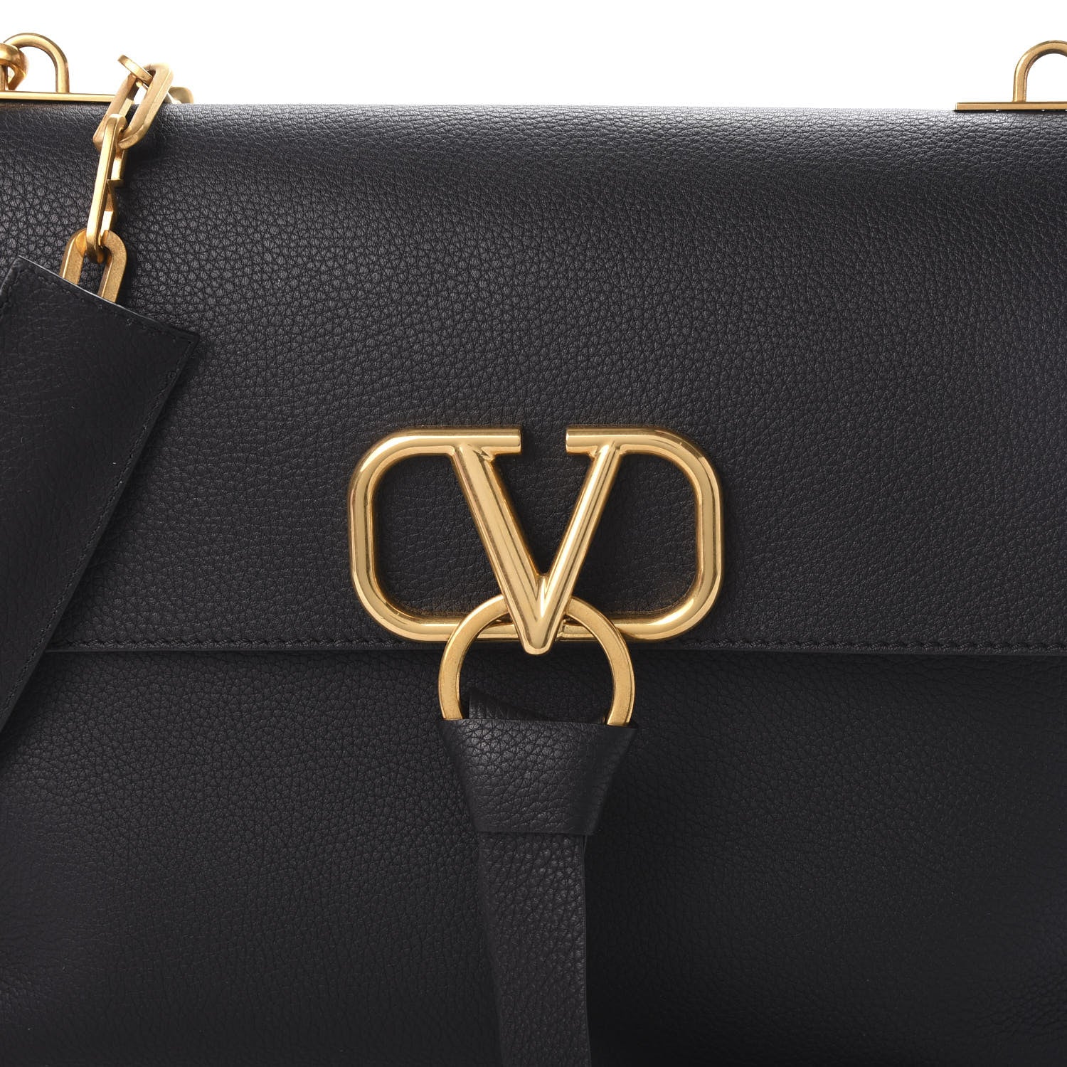 Valentino Garavani Pebbled Calfskin Large VRing Chain Shoulder Bag Black 6 of 8