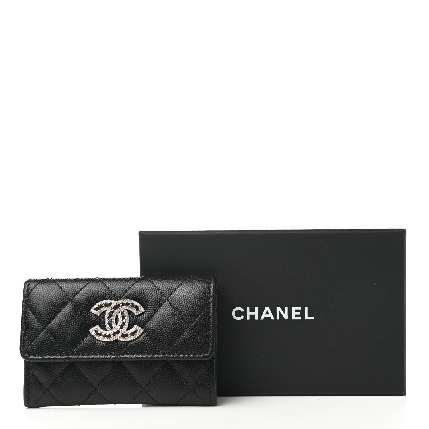 Chanel Caviar Quilted Crystal CC Flap Card Holder Black 9 of 9
