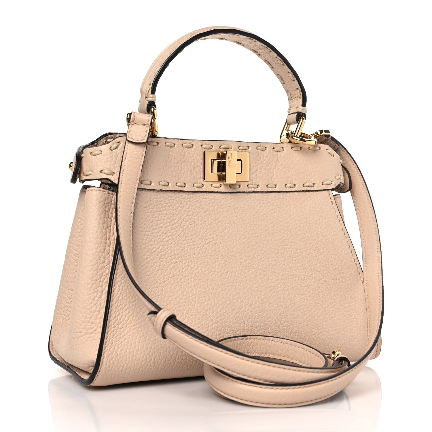 Fendi Vitello Granato Camoscio Selleria Macro Stitchings Mini Peekaboo Iconic Satchel Rosa Plaster 3 of 10