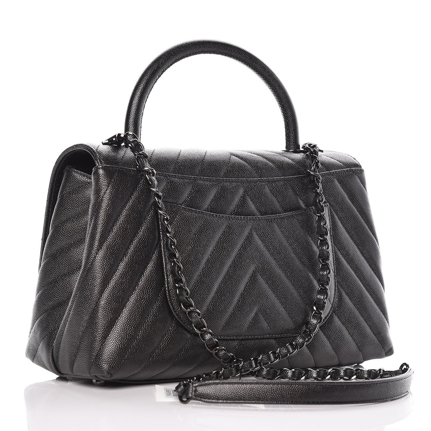 Caviar Chevron Quilted Small Coco Handle Flap So Black