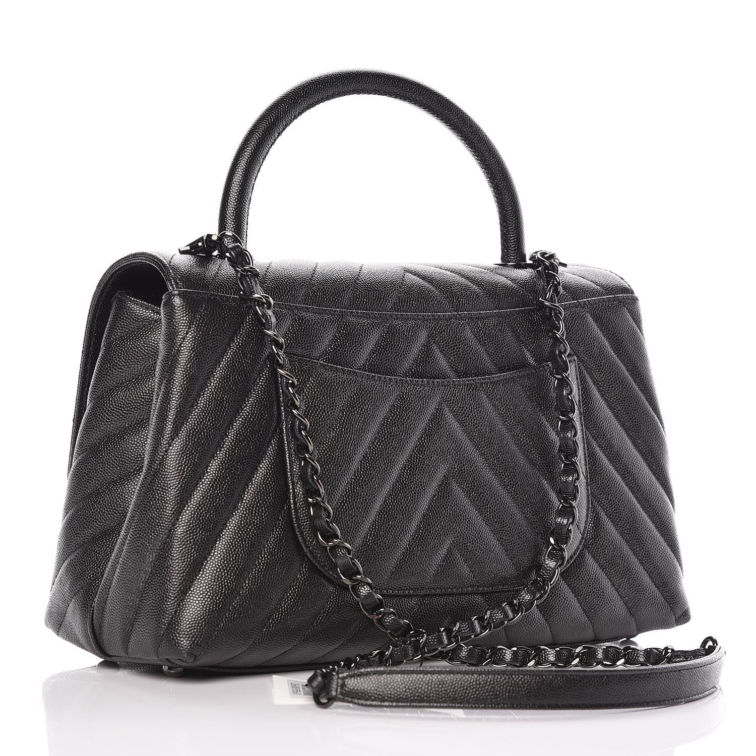 Chanel Caviar Chevron Quilted Small Coco Handle Flap So Black 4 of 11
