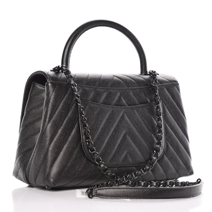 Chanel Caviar Chevron Quilted Small Coco Handle Flap So Black 4 of 11