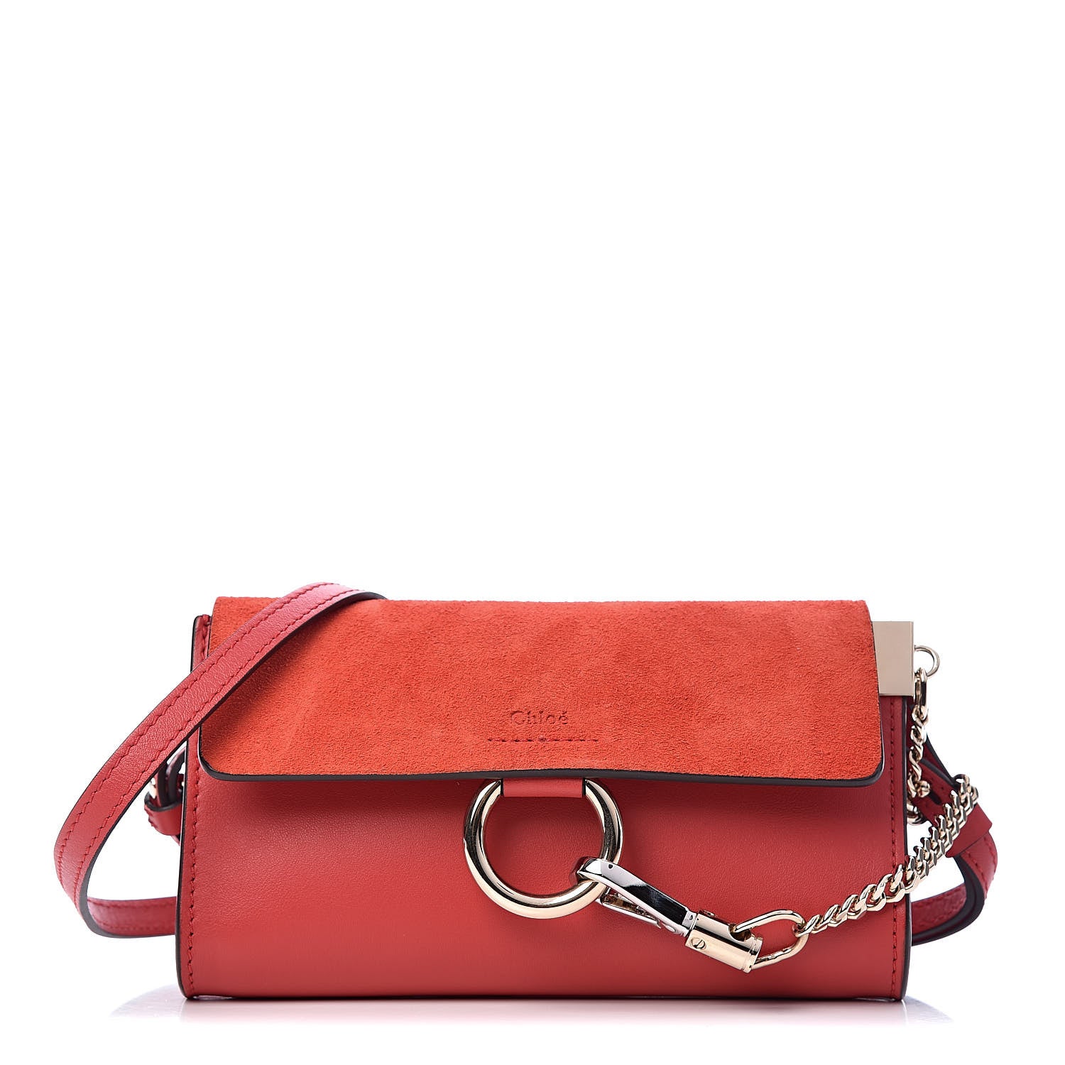 Chloe Suede Calfskin Mini Faye Shoulder Bag Plaid Red 1 of 10
