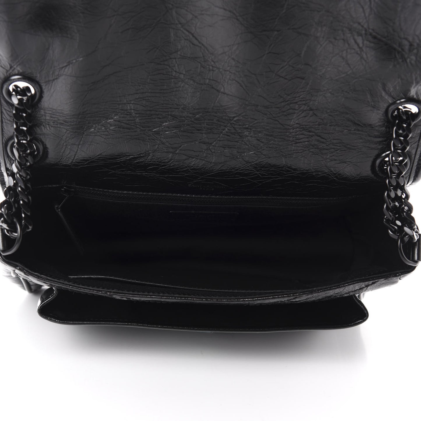 Crinkled Calfskin Matelasse Monogram Medium Niki Chain Satchel Black