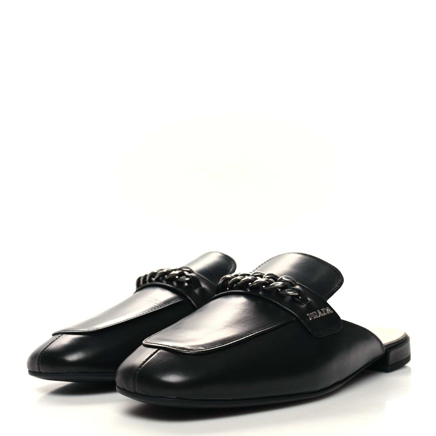 Prada Vitello Lux Chain Mules 37 Black 3 of 9