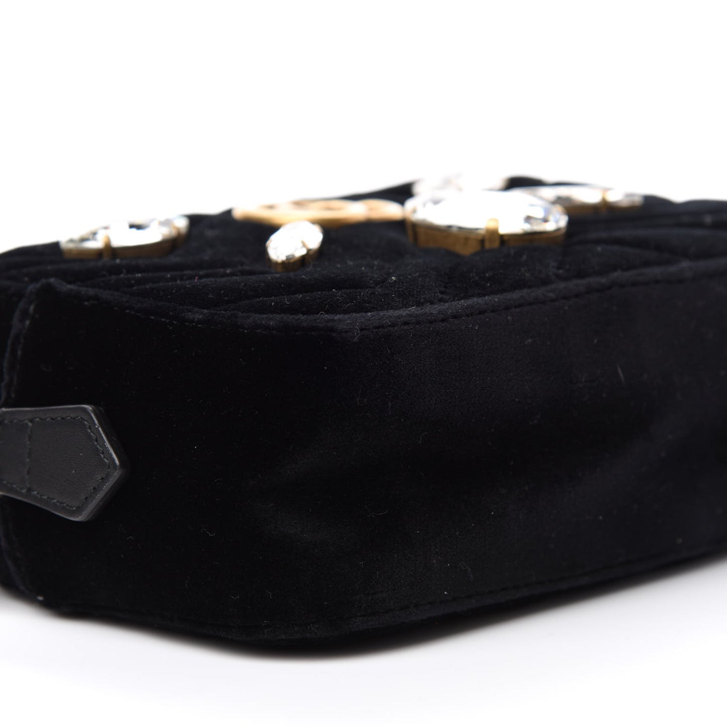Velvet Matelasse Marquise Crystals Mini GG Marmont Chain Shoulder Bag Black