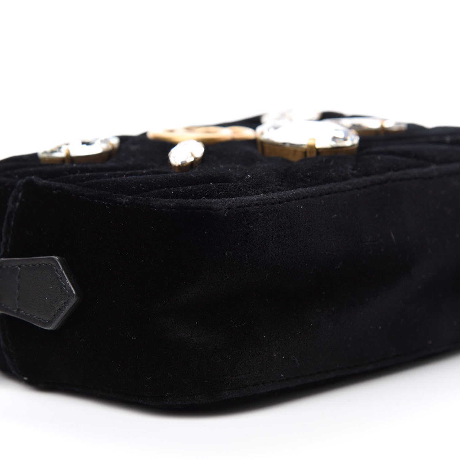 Gucci Velvet Matelasse Marquise Crystals Mini GG Marmont Chain Shoulder Bag Black 6 of 10
