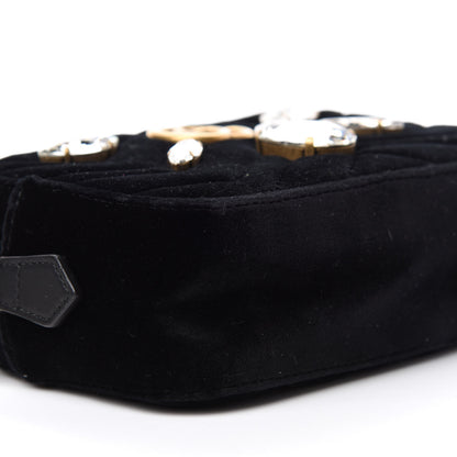 Gucci Velvet Matelasse Marquise Crystals Mini GG Marmont Chain Shoulder Bag Black 6 of 10