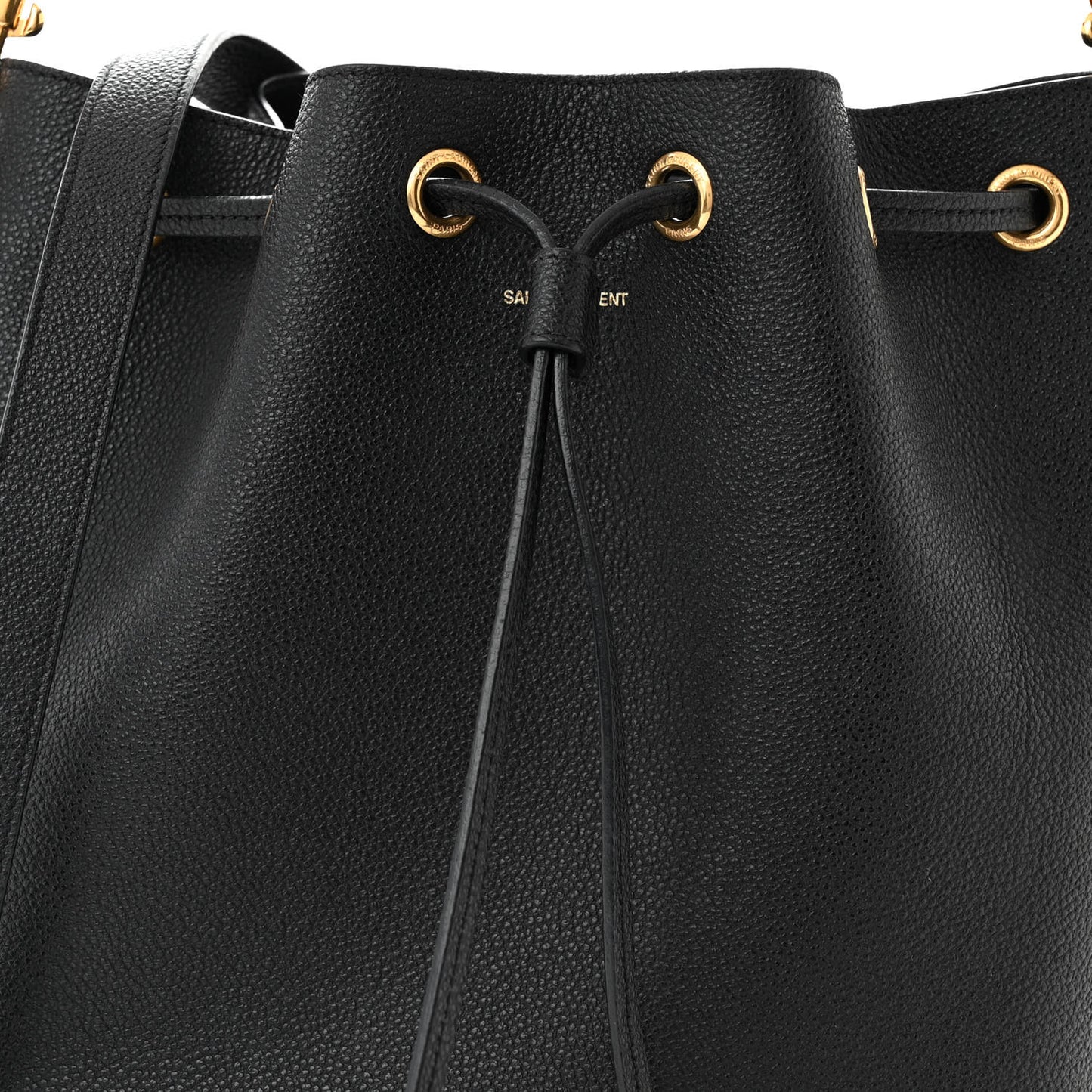 Grained Calfskin Medium Emmanuelle Bucket Bag Black