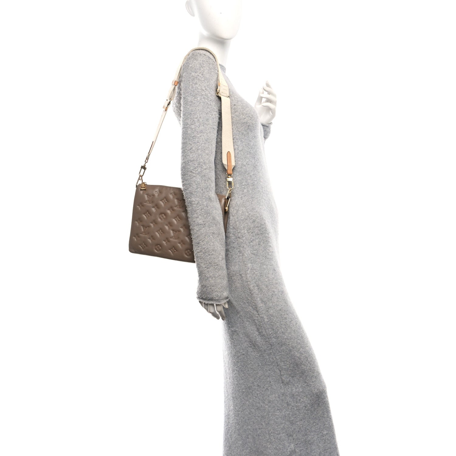 Louis Vuitton Lambskin Embossed Monogram Coussin PM Taupe 3 of 17