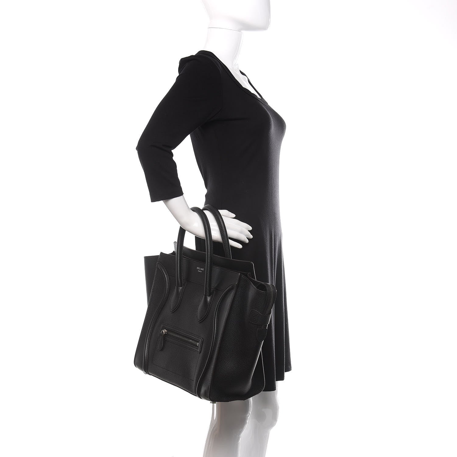 Celine Drummed Calfskin Mini Luggage Black 2 of 10