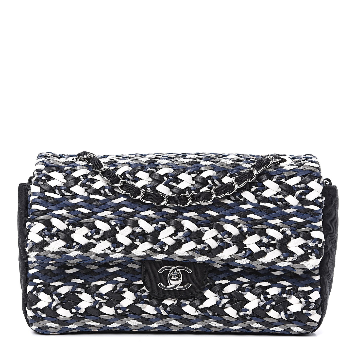 Lambskin Calfskin Woven Leather Craft Flap Navy White Black