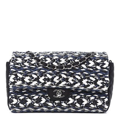 Chanel Lambskin Calfskin Woven Leather Craft Flap Navy White Black 1 of 8