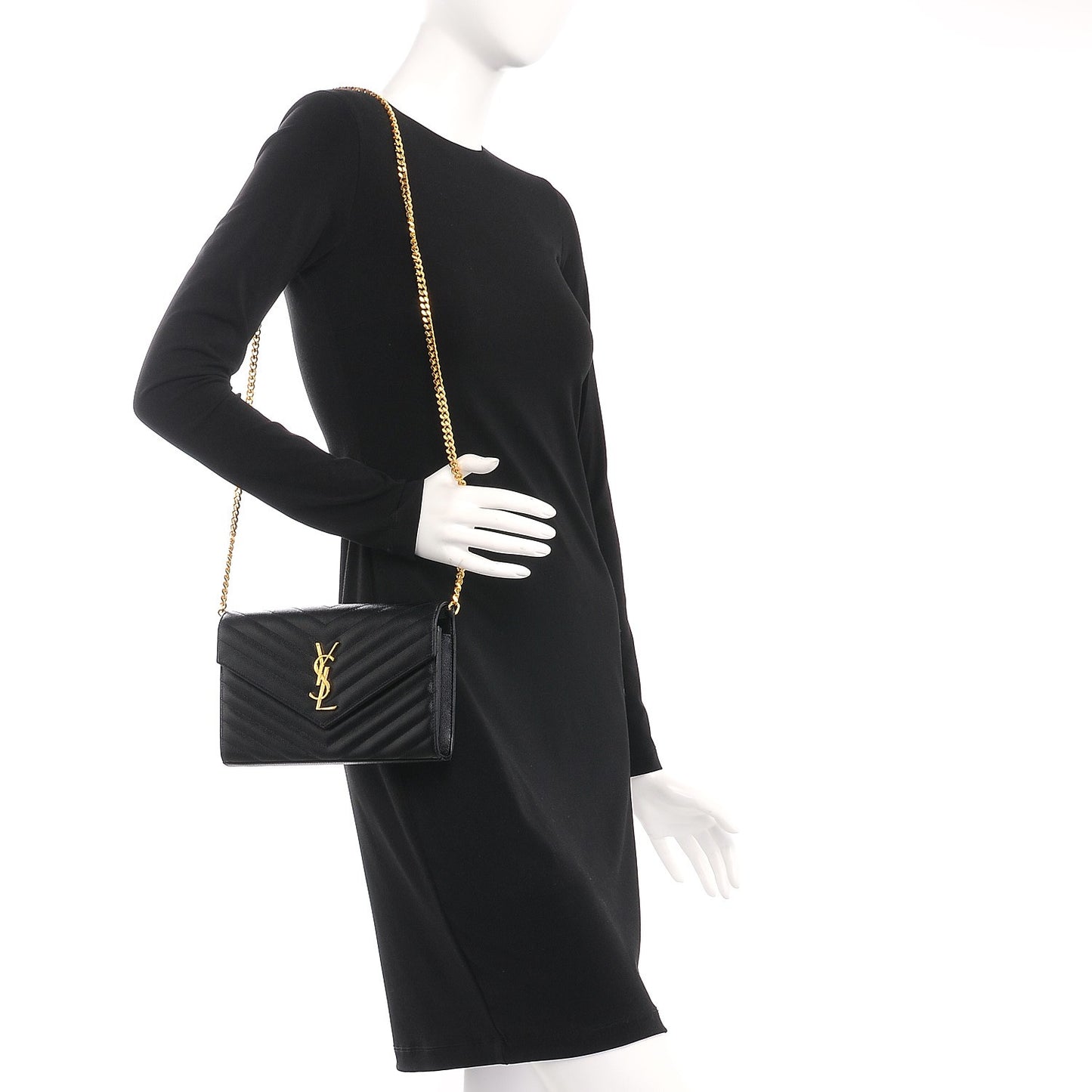 Grain De Poudre Matelasse Chevron Monogram Chain Wallet Black