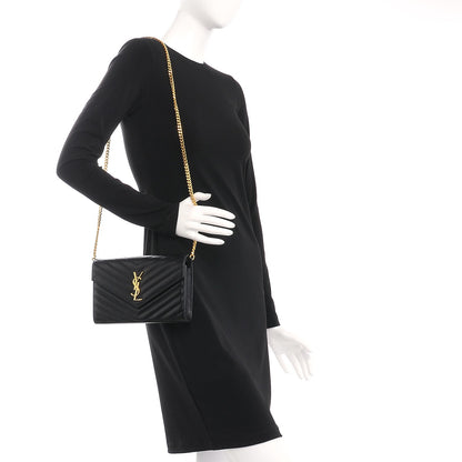 Saint Laurent Grain De Poudre Matelasse Chevron Monogram Chain Wallet Black 2 of 7