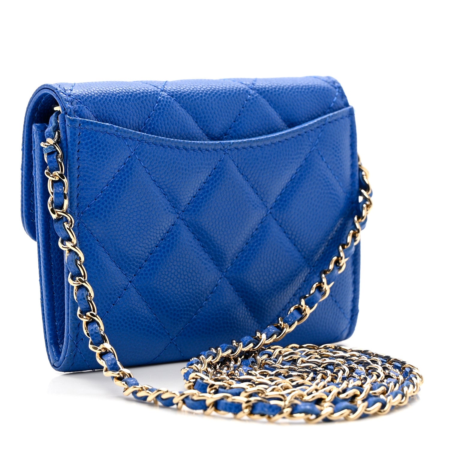 Chanel Caviar Quilted Flap Card Holder On Chain Blue 3 of 10