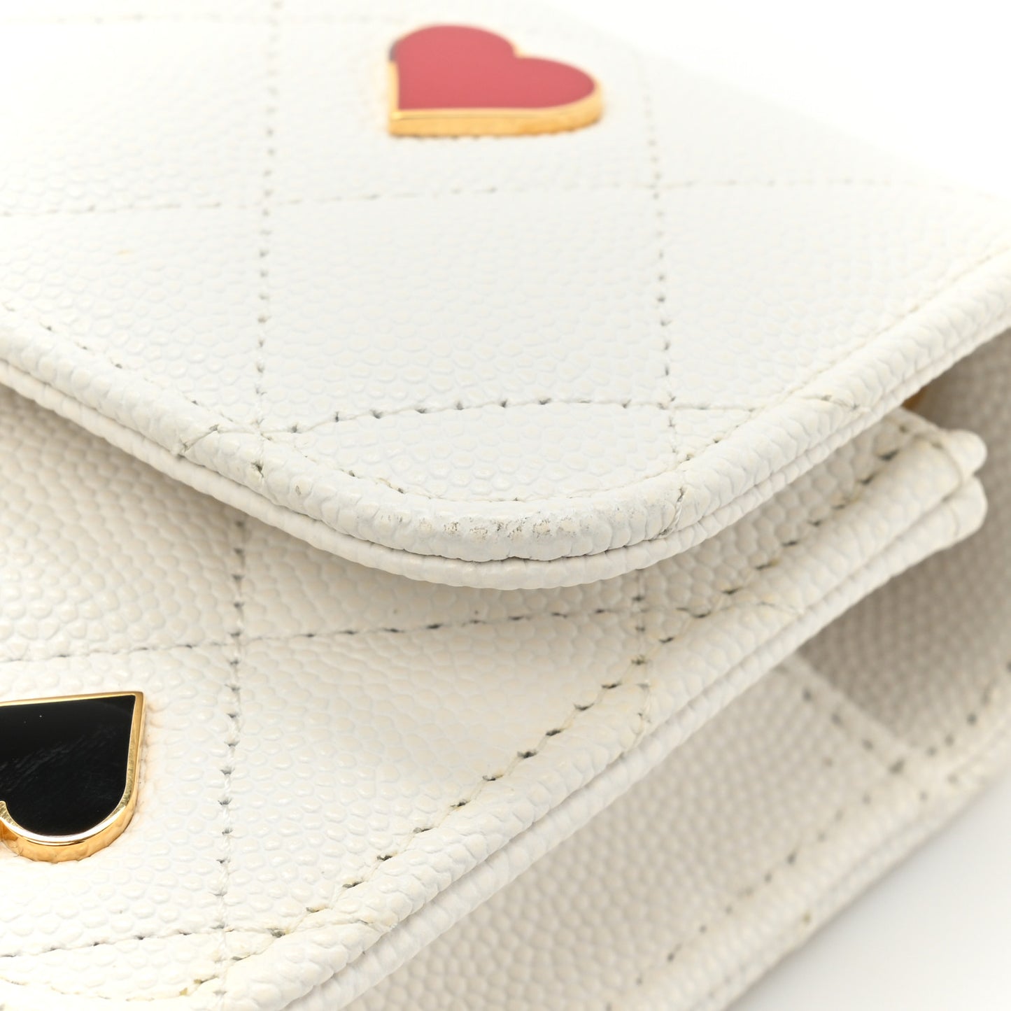 Caviar Quilted Enamel Coco Casino Flap Phone Holder With Chain White