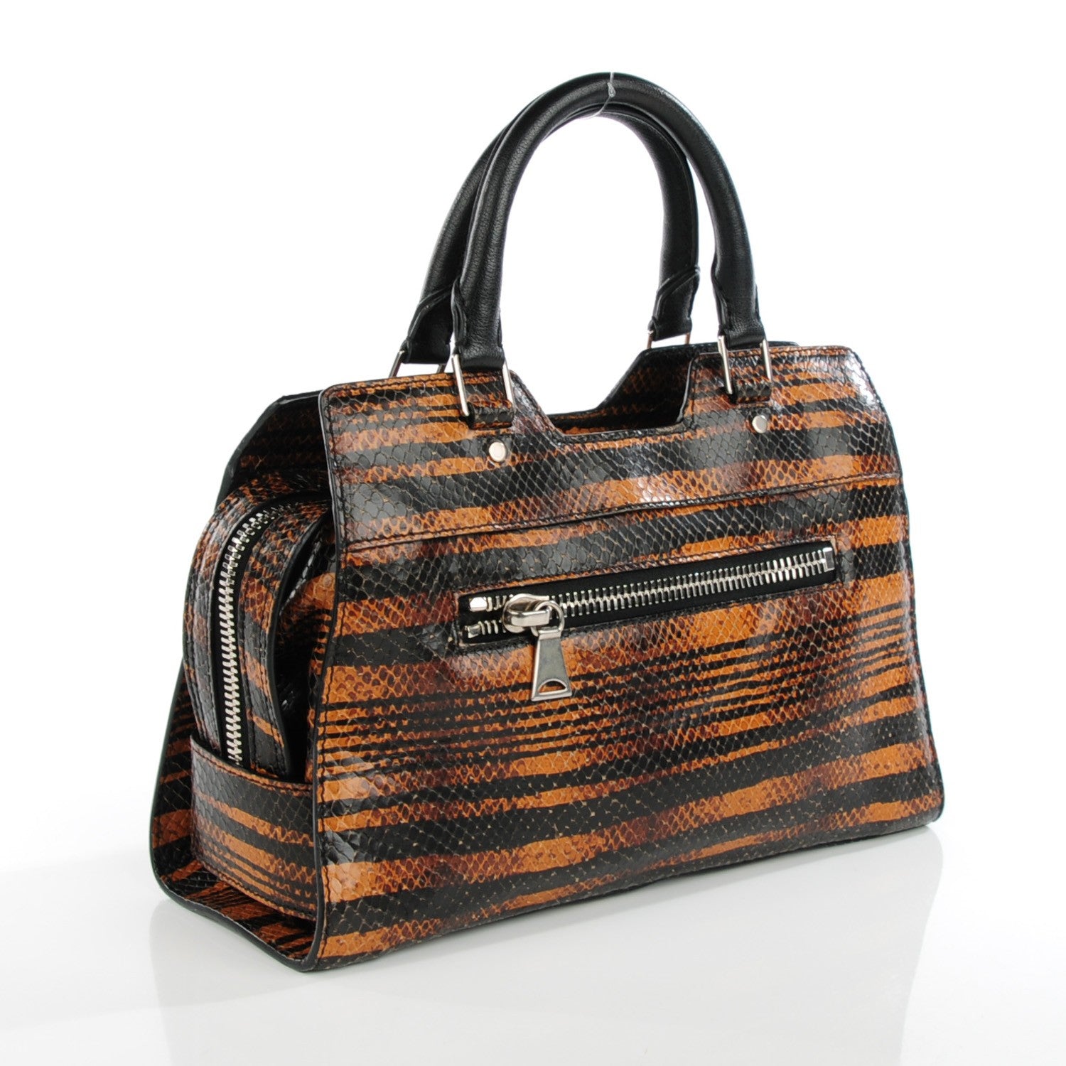 Proenza Schouler Striped Snake Calfskin Embossed Small PS13 Satchel Orange Black 3 of 8
