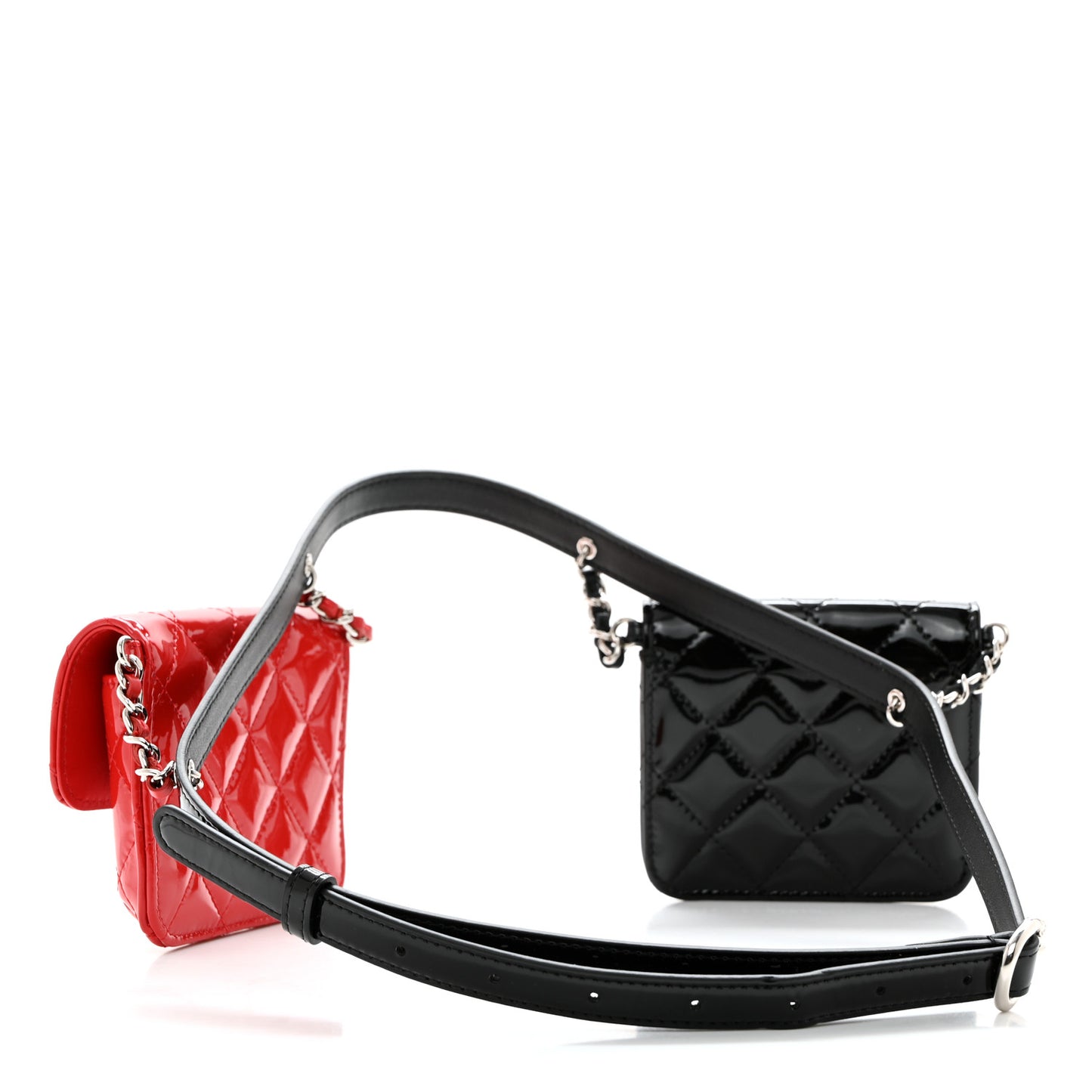 Patent Quilted Belt In Love Double Mini Flap Waist Bag Black Red