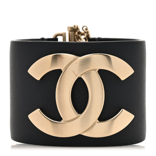 Calfskin CC Wide Cuff S Black Gold